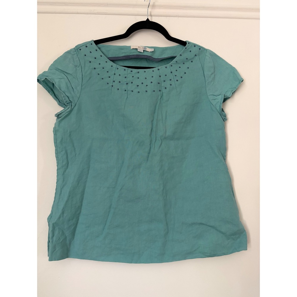 Boden 100% linen short-sleeve French knot embroidery blouse Sz 10